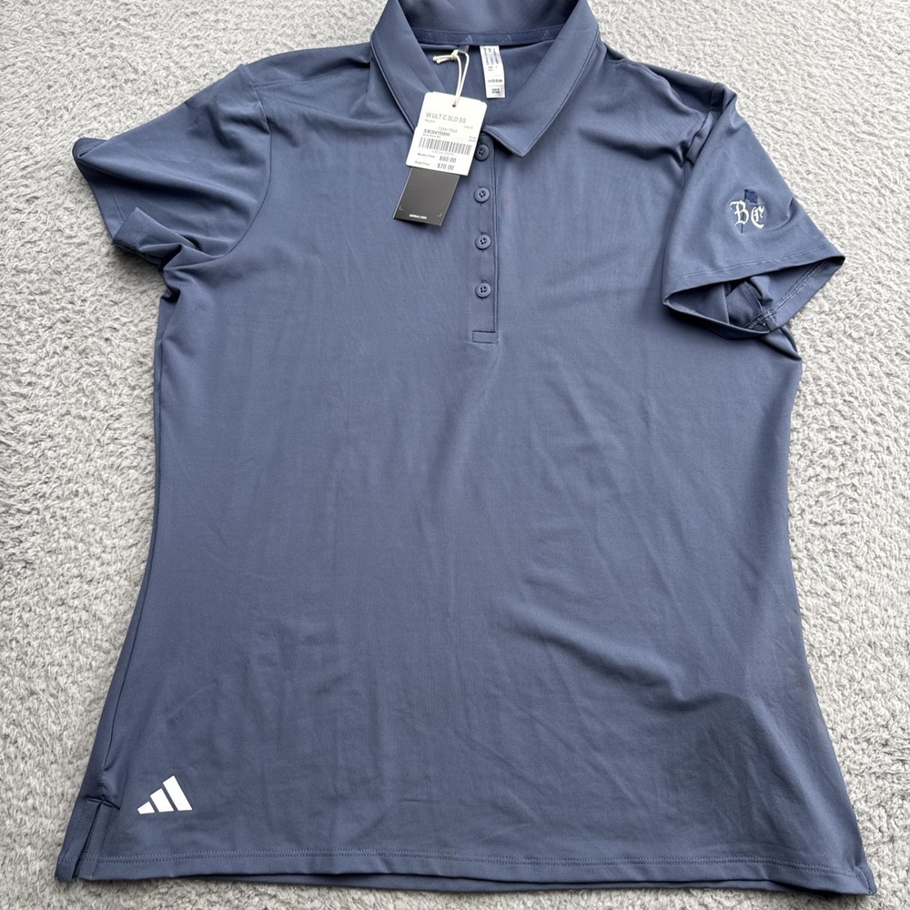 Adidas Golf Polo Shirt Womens Medium Blue S/S Tennis Pickleball Stretch Tech Top